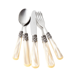 Elegante Juego de Cubiertos de Metal Plateado con Mangos de Perla, Aptos para Lavavajillas, Juego de Cubiertos para Bodas y Cenas en Oferta - Product Image 1
