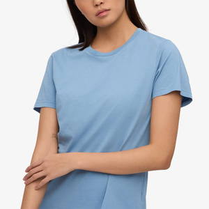 Camiseta de manga corta azul claro para mujer, cuello redondo, corte regular, top informal para primavera y verano - Product Image 5