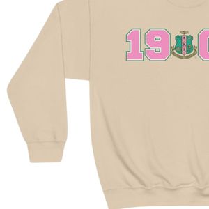 เสื้อสเวตเชิ้ตคอกลมสีเบจพิมพ์ลายกราฟิก 1908 สีชมพูและสีเขียว แขนยาว ผ้าฝ้ายฟลีซ เสื้อพูลโอเวอร์ลำลองสำหรับผู้หญิง เสื้อกันหนาว - Product Image 6