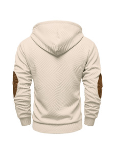 Sweat-shirt à capuche beige pour homme, col boutonné, tricoté, coupe classique, décontracté, pour l'hiver, 100% coton, brodé - Product Image 2