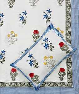 Artisan Handmade Floral Block Printed Bedsheet | Bulk Cotton Indigo Blue Bed Cover | Traditional Indian Textile Bedspread - Product Image 2