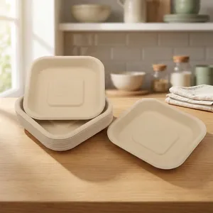 Plateau de service carré jetable de 5 pouces en pulpe moulée de qualité supérieure, vaisselle écologique compostable pour usage quotidien - Product Image 2