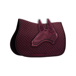 Tapis de selle matelassé bordeaux avec cache-oreilles assorti en microfibre – Accessoire d'équitation - Product Image 1