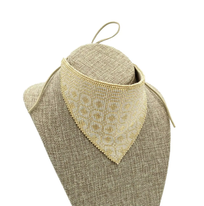 Collier ras-du-cou statement fait main pour femme en coton, orné de perles de rocaille et de perles de verre, bijoux de broderie - Product Image 1