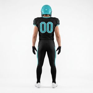 Uniforme de football américain personnalisé, maillot sans manches pour homme, noir et turquoise, sublimé, respirant, ajusté, toutes saisons, taille adulte - Product Image 2