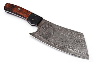 Hand Forged Damascus Steel Cleaver Chef Knife Set Wood Handle 7" Blade Sheath-Multi-Purpose Kitchen Knife-Anniversary Birthday - Product Image 4