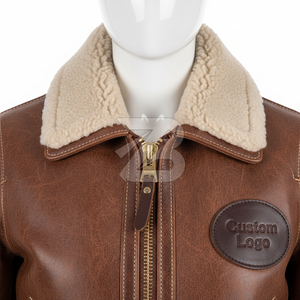 Chaqueta de Aviador de Cuero Genuino para Mujer con Logotipo Personalizado, Cuello de Piel de Oveja, Abrigo de Invierno, OEM ODM, Chaquetas para Mujer - Product Image 4