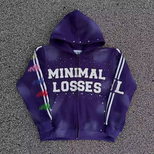 Rhinestone Work Applique Embroidery Hooded Zip Sweatshirt <b>for</b> Unisex <b>Hip</b> Hop Style Streetwear Acid Wash Premium Zip-Up Hoodies - Product Image 1