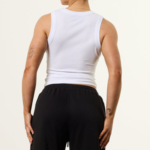 Top Corto Blanco Acanalado para Mujer, Cuello Redondo, Casual, Tejido de Punto, Spandex y Algodón, Transpirable, Color Sólido, Corte Corto - Product Image 3