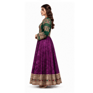 Robe Kurta Traditionnelle en Soie Violette avec Broderie Dorée pour Femme, Tenue Ethnique de Mariage, Longueur au Sol, Style Indien, Pakistanais et Afghane - Product Image 4