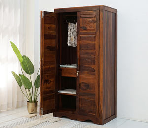 Armario Independiente de Madera Maciza con Diseño de Elefante, Armario de Madera Marrón de 2 Puertas con 6 Estantes de Almacenamiento, Mueble Almirah - Product Image 3