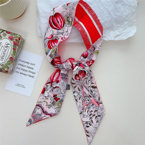 Luxury Floral Print Tie Painting Silk Scarf Long Skinny <b>Ribbon</b> Bag Handle Wrap Spring Floral Neckerchief Designer Hairband - Product Image 6