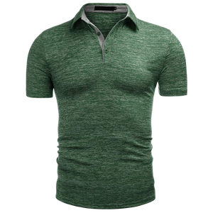 Polo en coton piqué vert à manches courtes pour homme, boutonné, coupe classique, tricoté, couleur unie, décontracté - Product Image 1