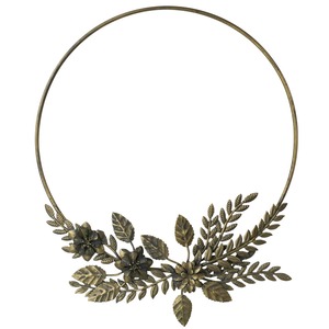 Couronne murale moderne en laiton antique, faite à la main, avec fleurs et feuilles botaniques en métal, taille personnalisable, installation facile, décoration murale - Product Image 1