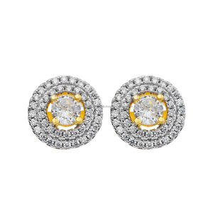 Elegant 925 <b>Sterling</b> <b>Silver</b> Round <b>Stud</b> <b>Earrings</b> With Lab Grown Diamonds Gold Tone Luxury Jewelry Gift - Product Image 1