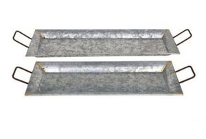 Rectangular Metal Serving Tray With Rope Handles Vintage Design Durable Solid Color For Dining Use - Product Image 3