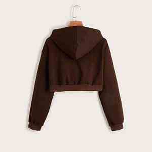 Sudadera con capucha corta personalizada para mujer, talla grande, 100% algodón, manga larga, forrada, estilo lavado, ropa de calle de otoño, venta al por mayor - Product Image 4