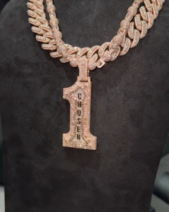 Collar con Colgante de Diamante de Laboratorio en Oro Rosa con Número 1, Estilo Hip Hop para Hombre, Uso Diario - Product Image 3