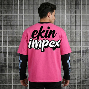 OEM ODM Custom Men Oversized Two Piece Long Sleeve T-<b>Shirt</b> <b>Flame</b> Print Drop Shoulder Heavyweight 300GSM Cotton Streetwear Tee - Product Image 4