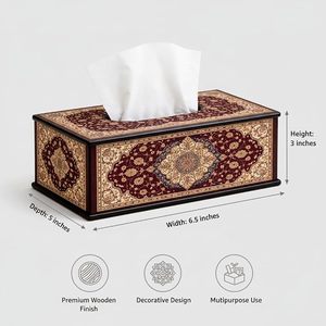 Vintage Acacia Wood Tissue Box Cover Hand Painted Floral Tissue Holder Decorative Napkin <b>Case</b> for Home Hotel - Product Image 2