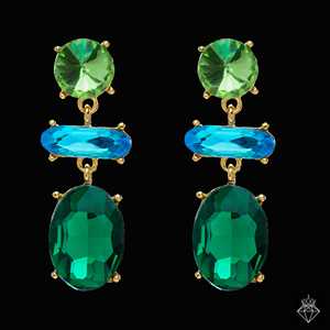 Boucles d'oreilles élégantes en cristal Tri-Crystal Emerald Danglers - Product Image 1
