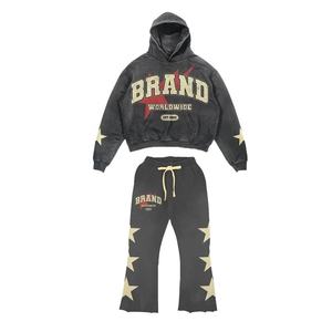 Survêtement pour hommes fabriqué sur mesure, style évasé, délavé à l'acide, avec impression sérigraphiée, pantalon de survêtement et ensemble de jogging - Product Image 4