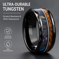 Bague en tungstène résistante aux rayures avec incrustation de coquille de bois et de corde de guitare, bijoux pour hommes, vente en gros, directement de l'usine