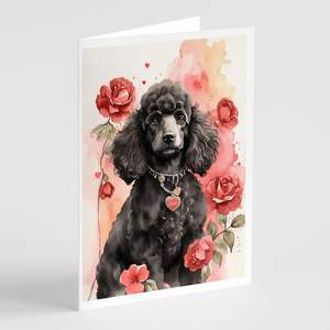 Whimsical A7 Size 5x7 Blank <b>Note</b> <b>Cards</b> Poodle Valentine Roses <b>Greeting</b> <b>Cards</b> Pack of 8 with Envelopes - Product Image 1