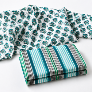 Floral Striped Hand Block Printed Cotton Fabric <b>Set</b> for Dress Material Suit Dupatta <b>Sewing</b> Textile Craft Apparel Making - Product Image 5