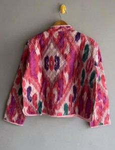 <b>Quilted</b> Jacket Women's Short Sleeve V Neck Geometric Print Pink Purple Cotton Lining Polyester <b>Wadding</b> Spring Style gift <b>for</b> her - Product Image 6