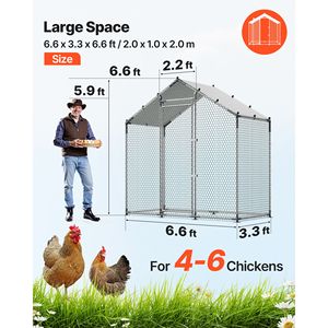 Grande Pollaio in Metallo 6.6 X 3.3 X 6.6 ft Impermeabile con Area Esterna e Tetto a Punta, Gabbia per Galline con Struttura Robusta - Product Image 2