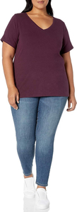 T-shirt col en V grande taille pour femme, respirant, écologique, teinture unie, 100% coton, anti-plis, été, haute qualité - Product Image 2