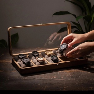 Walnut Watch <b>Box</b> for 10 Watches Personalized Watch Organizer Jewelry <b>Storage</b> Wooden Glass Lid Case Gift for Dad - Product Image 4
