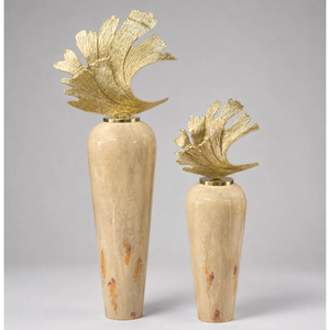 Paire de vases de table hauts en cuivre brillant et or rose avec sculpture d'hélice en métal, décoration de ferme, urne à fleurs faite à la main - Product Image 2
