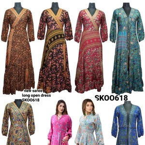 SK Noor Sons Presents Fashionable New Floor-Length Silk <b>Vintage</b> V-neck Long Sleeve <b>Dress</b> <b>Women</b>. Premium Quality Free Size - Product Image 5