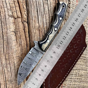 Custom Forged Damascus EDC Fixed Blade Knife Pakka Wood Handle <b>Leather</b> Sheath OEM Full Tang Hunting And Skinner Knife - Product Image 6