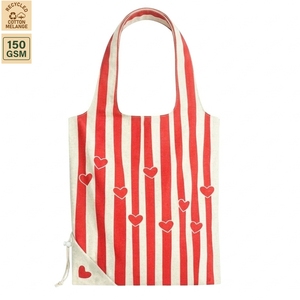 300 GSM Recycled Cotton <b>Foldable</b> Shopping <b>Bag</b> Grocery Travel 45x64 cm Flat Custom Logo Wholesale OEM Private Label Model SS444 - Product Image 3