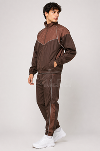 Ensemble de survêtement marron pour homme de qualité supérieure, manches longues, style sportif, 100% polyester, vêtements d'automne, coupe régulière, couleur unie, imperméable - Product Image 3