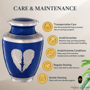 Urne funéraire Ailes d'Ange Bleues pour cendres humaines adultes |   Urne funéraire en métal, capacité de 220 pouces cubes, écologique, personnalisable - Product Image 6