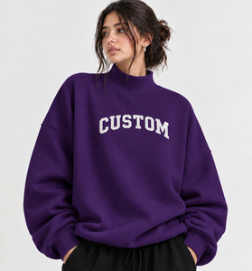 Wholesale Rate OEM/ODM Service Fleece Fabric Custom Logo <b>Women's</b> Oversized <b>Lightweight</b> Mock Neck Drop Shoulder <b>Sweatshirt</b> - Product Image 1