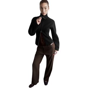 Custom Women's <b>Black</b> Full Zip Sweatshirt <b>Long</b> <b>Sleeve</b> Slim <b>Cropped</b> Jacket Stand Collar Plain Casual Top Wholesale Custom Clothing - Product Image 2