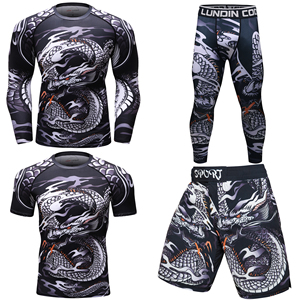 Unisex MMA Rash Guard Set BJJ <b>Compression</b> <b>Shirt</b> Shorts Spats Yin Yang Design Quick Dry Breathable Anti-Bacterial UV Protection - Product Image 4