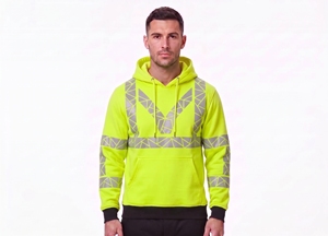 Sweat-shirt à capuche réfléchissant personnalisé pour homme, bleu royal, avec bandes haute visibilité, en polaire, chaud, pour l'hiver, vêtements de travail routier - Product Image 2