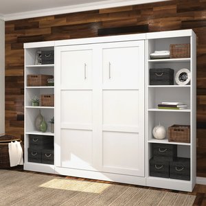 Lit Murphy blanc avec étagères de rangement, taille Queen, design moderne, meubles de chambre à coucher, lit mural pliable avec armoire intégrée - Product Image 5