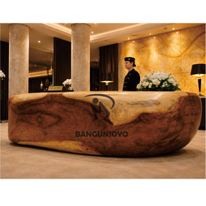 Solid Wood Oval Reception Desk Modern Rustic Hotel Lobby <b>Bar</b> <b>Table</b> Durable Commercial Furniture - Product Image 3
