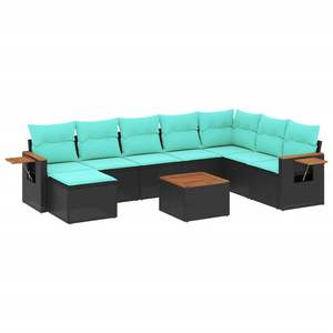 Juego de sofás de patio de ratán sintético negro de 9 piezas con cojines, sofás de jardín, solo para EE. UU. - Product Image 2