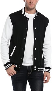 Veste universitaire noire et blanche pour homme avec fermeture boutonnée, coupe classique, col rabattu, vêtement décontracté pour l'automne - Product Image 4
