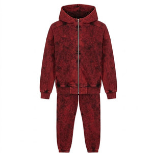 Premium Men Acid Wash Tracksuit Full Zipper Hooded Jacket <b>Matching</b> Tapered <b>Joggers</b> Relaxed Fit Casual Sportswear <b>Set</b> - Product Image 1