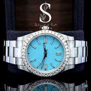 Unisex Sky <b>Blue</b> Dial Stainless Steel <b>for</b> Sharp <b>Watch</b> Luxury VVS1 Quality Moissanite Diamond Automatic ETA Movement Luxe Vintage - Product Image 1