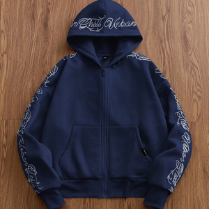 Custom Embroidered Spandex Cotton Hoodie Men Zip Up Streetwear Hoodie OEM Comfortable Casual Fashion Hooded Sweatshirt - Product Image 1